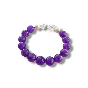 Handmade Amethyst White pearl Crystal bracelet Sterling Silver 925‎ New Classic